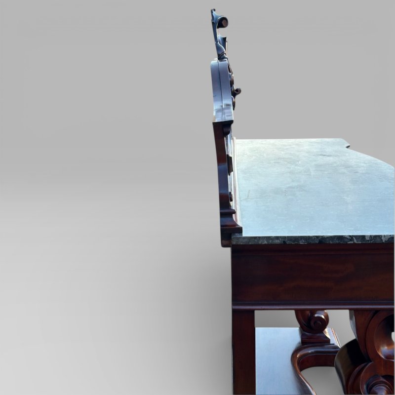 Antique Victorian Mahogany & Marble Topped Carved Console Wall Table With Drawer - Image 8